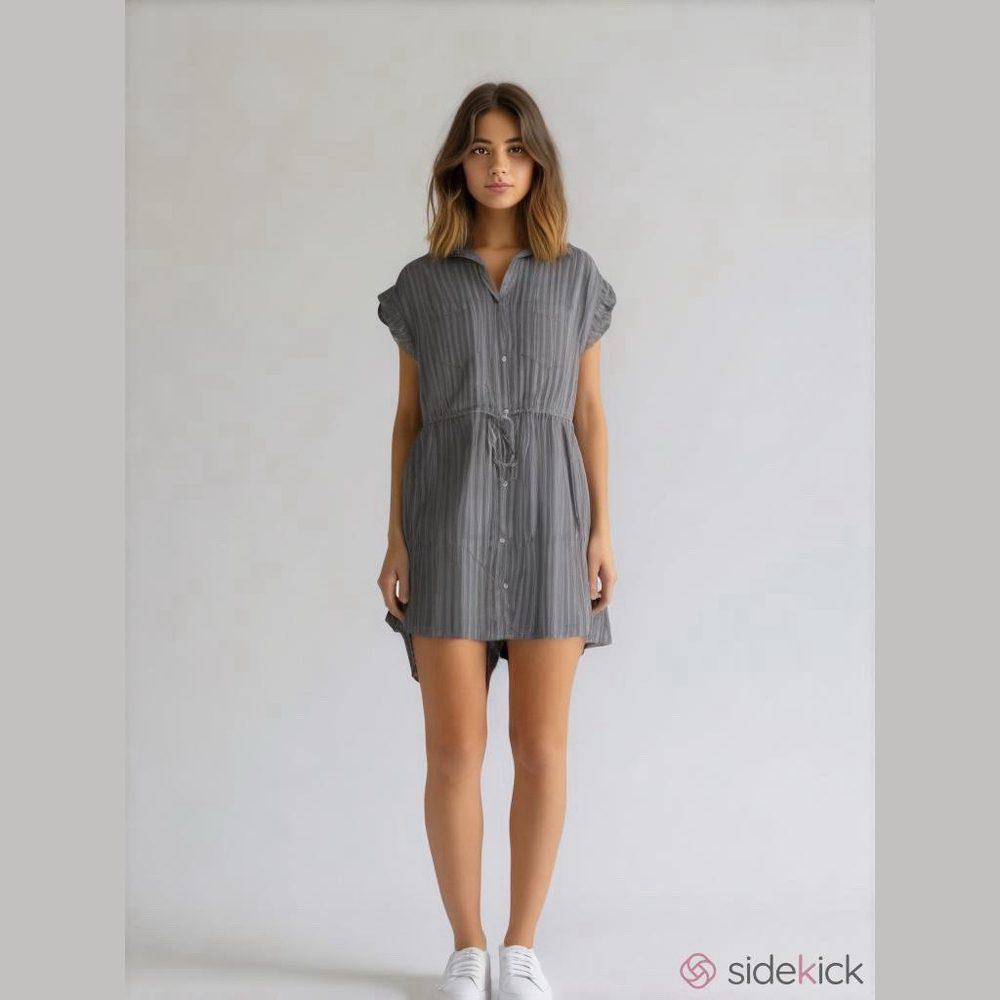 Japna Nautical Pinstripe Coastal Soft Girl Relaxed Button Up Crisp Casual Dress